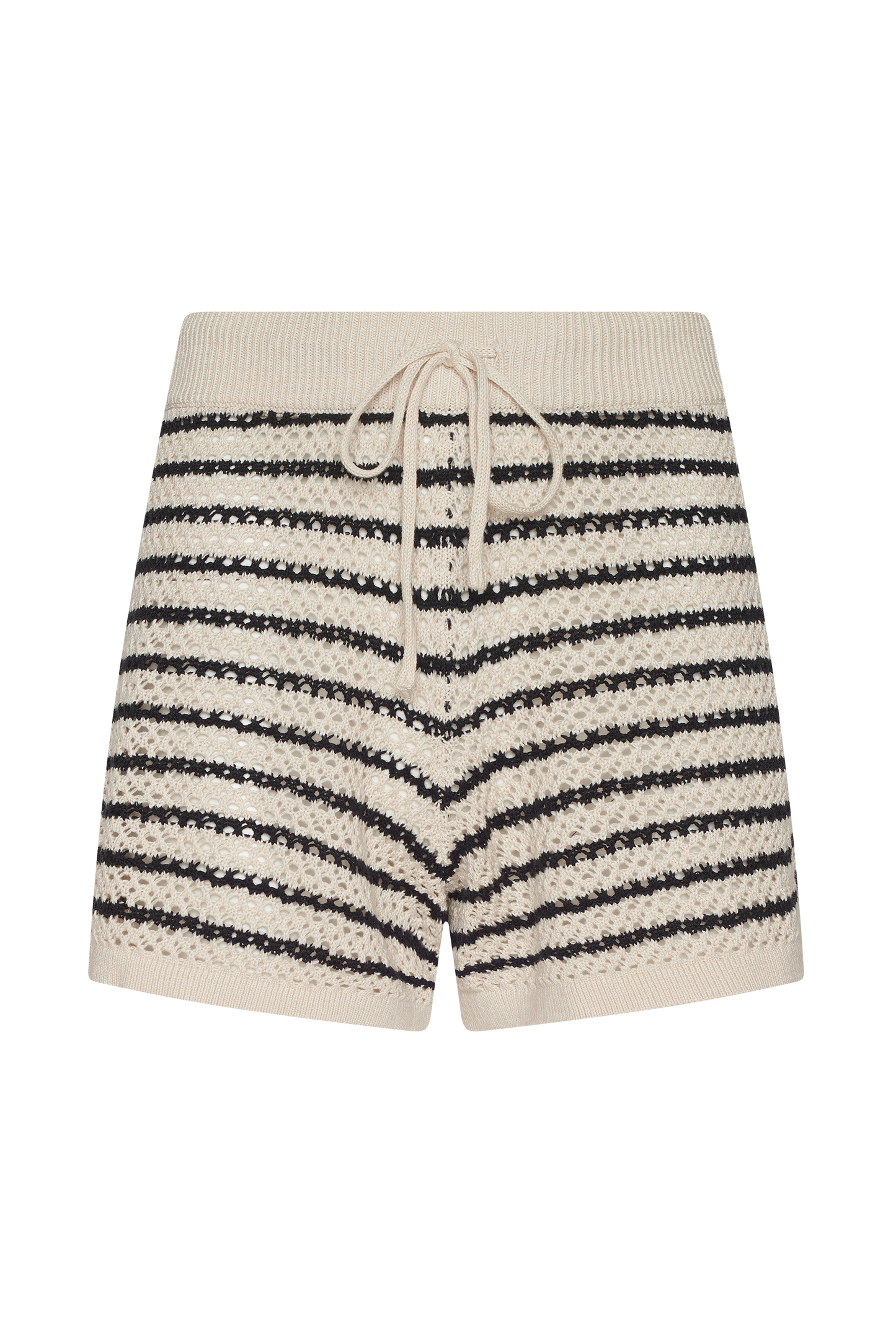 Cotton Crochet Sweater Short | Bone Stripe