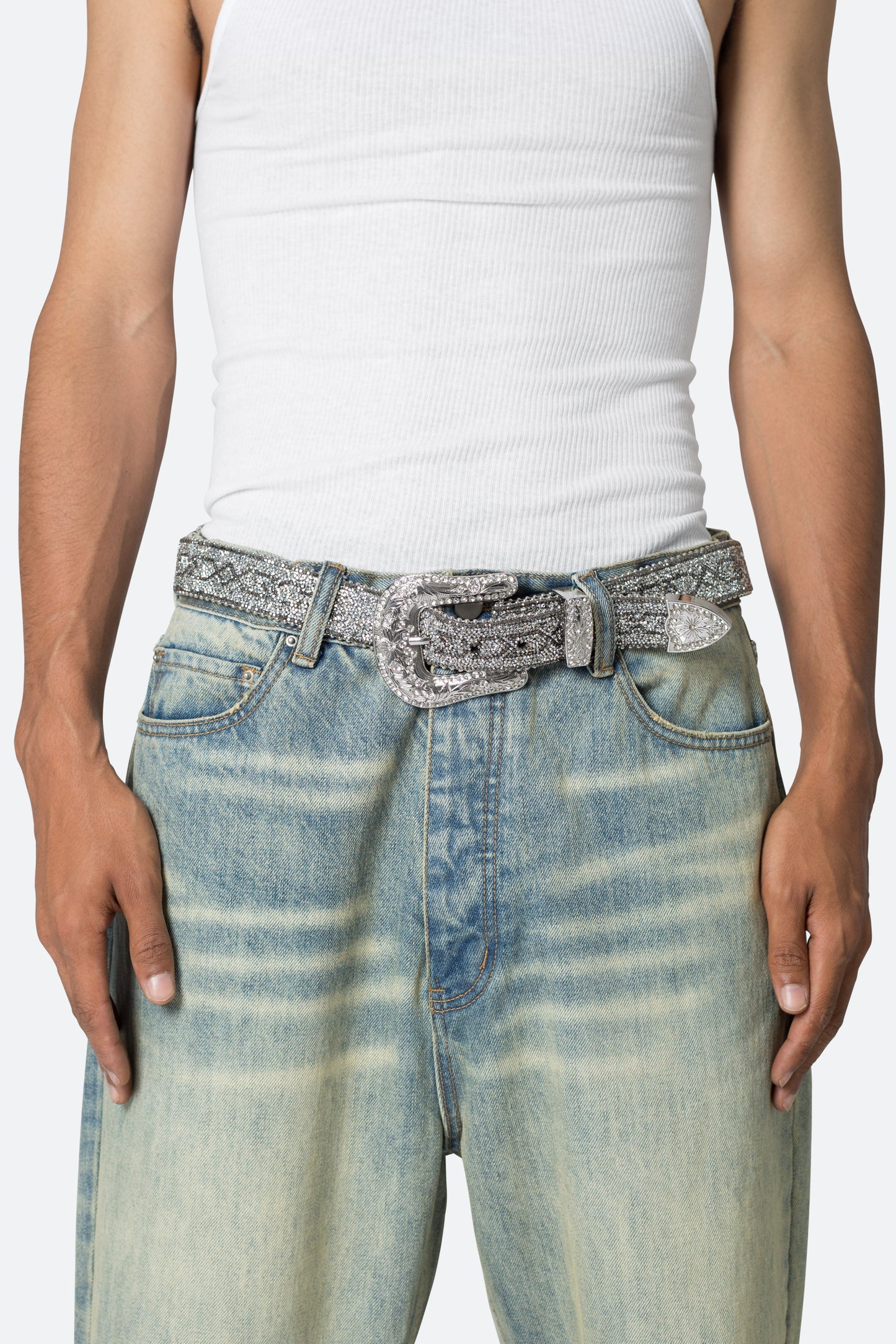 Chevron Caviar Belt - Silver
