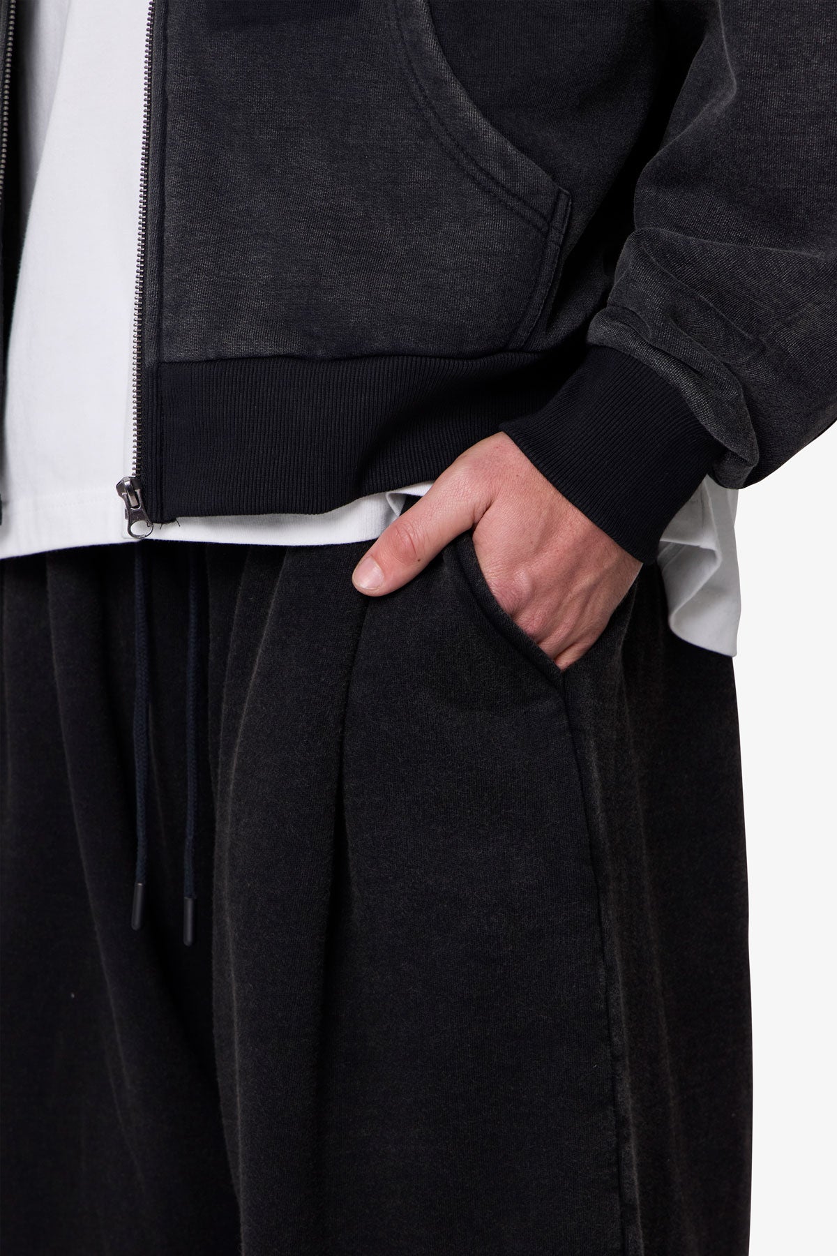 Cinched Baggy Sweatpants - Washed Black