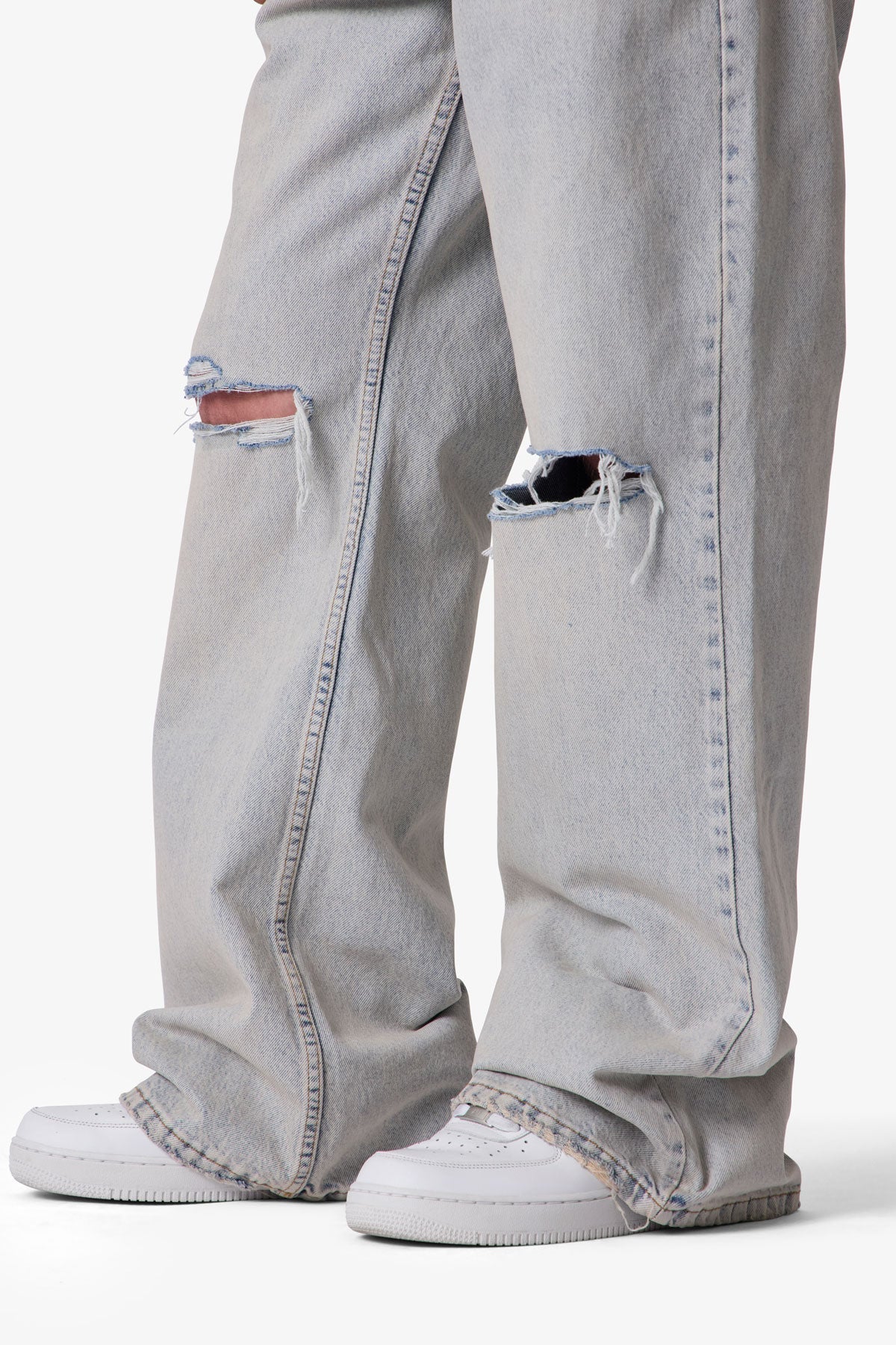 Distressed Kick Flare Denim - Light Blue