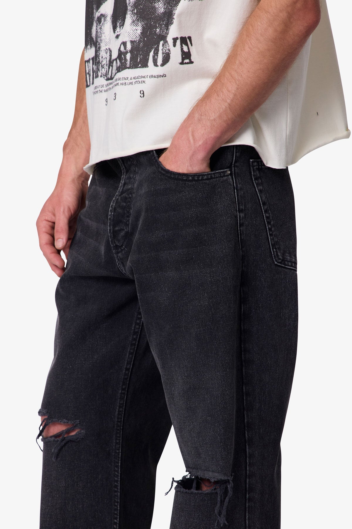 Distressed Kick Flare Denim - Washed Black