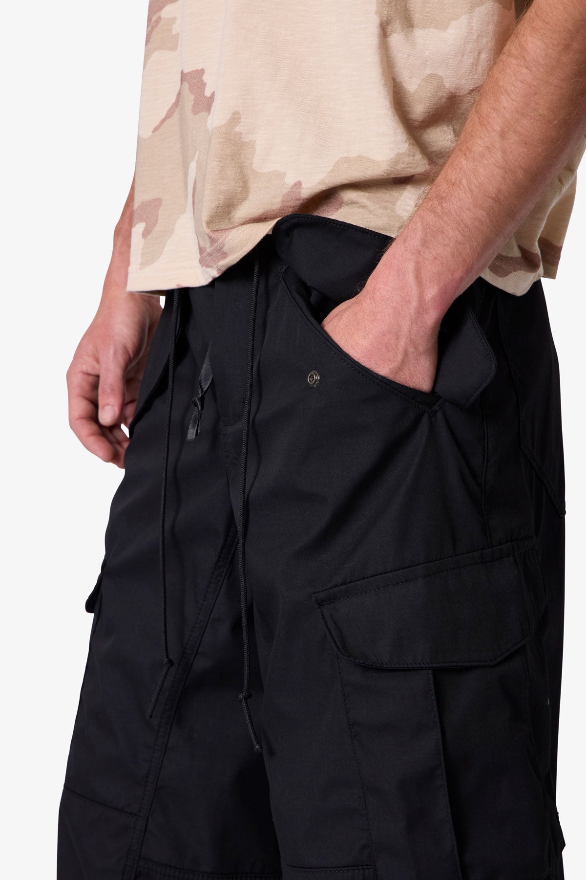 Extra Long Nylon Cargo Shorts - Black