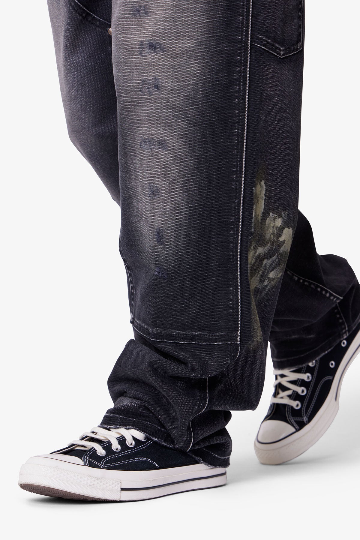 Faded Distressed Carpenter Pants - Black