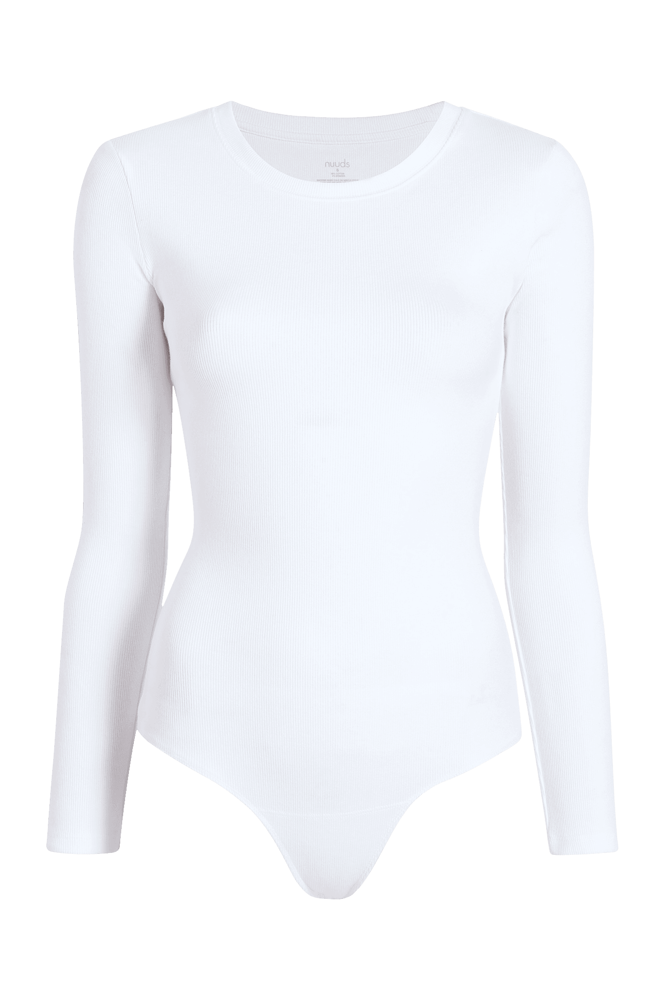 Long Sleeve Ribbed Crewneck Bodysuit | White