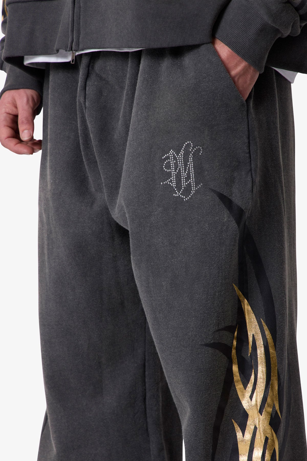 Gold Foil Tribal Sweatpants - Washed Black
