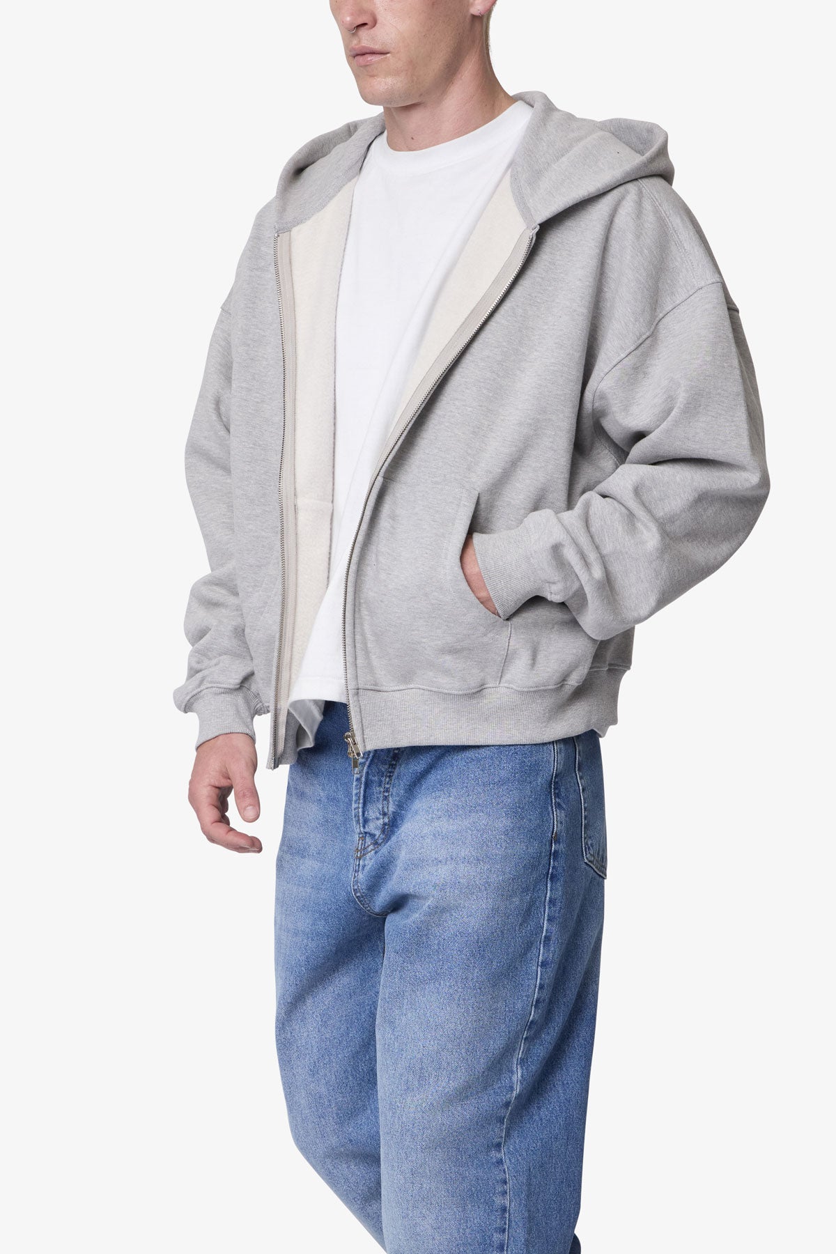 Heavy Basic Zip Up Hoodie - Heather Grey