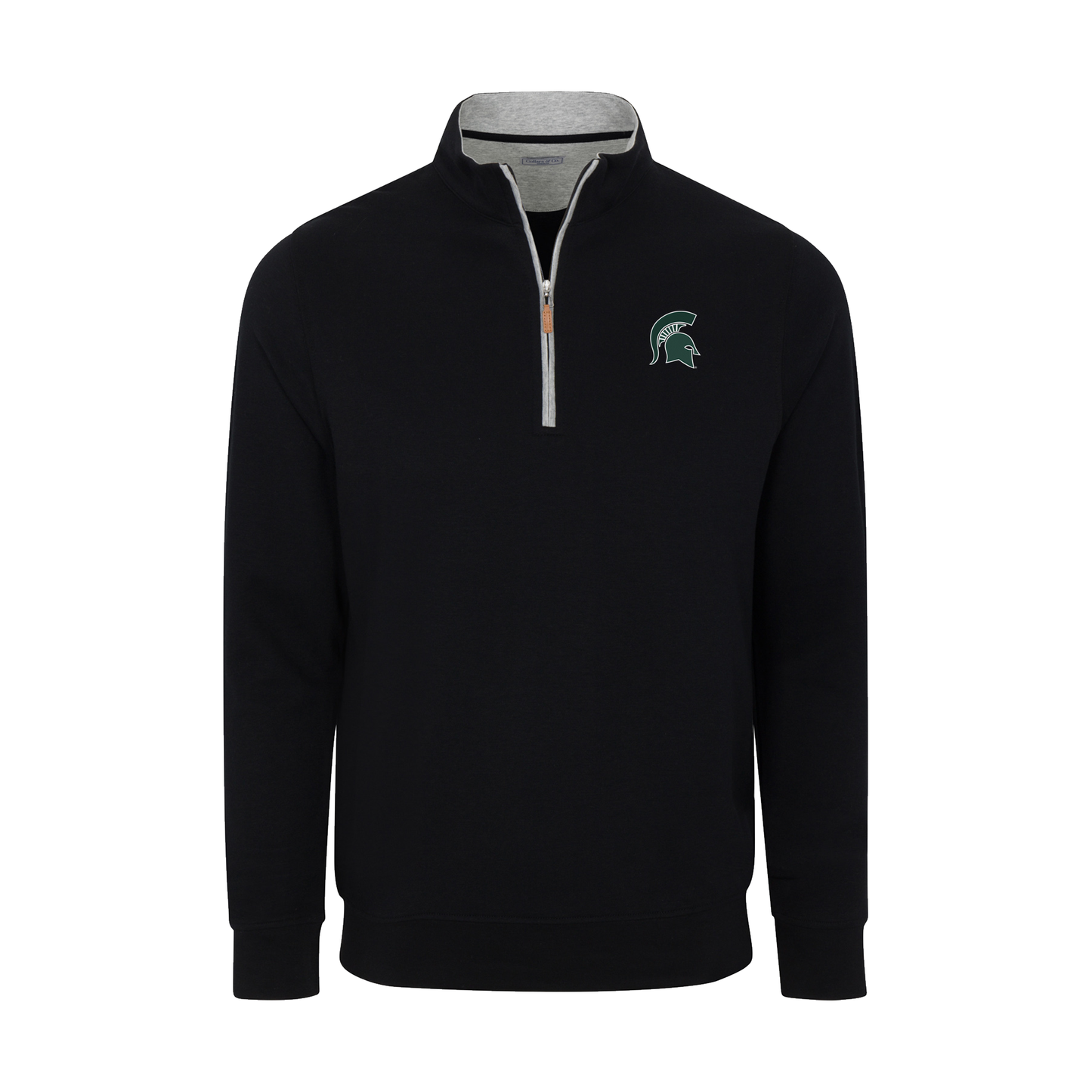 Michigan State Heather Cloud Cotton Quarter Zip Pullover Black with Light Grey Trim