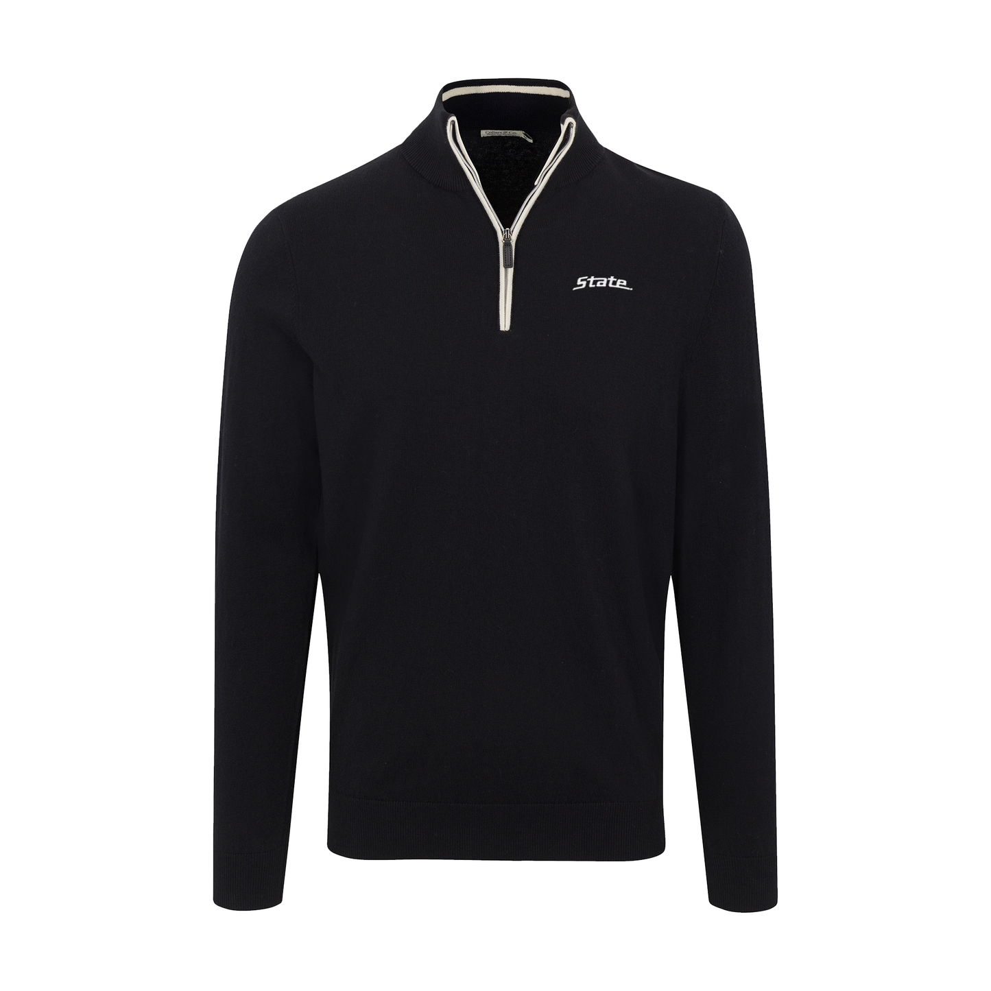 Michigan State Black with White Trim Luxury Touch Cotton and Cashmere Quarter Zip Sweater