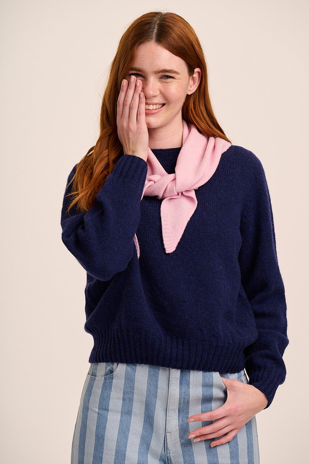 Nova Merino Wool Knitted Triangle Scarf - Pink
