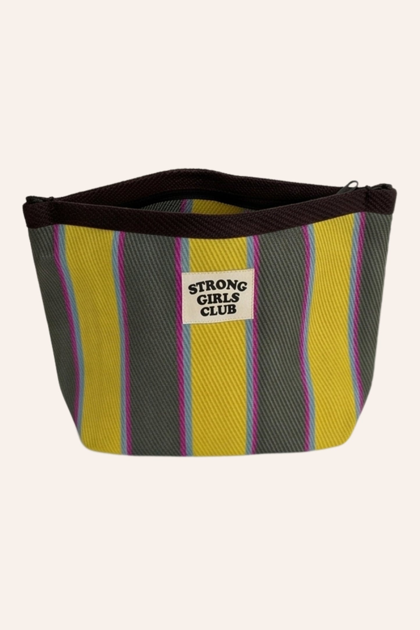 Recycled Nylon Striped Pouch - Yellow & Khaki