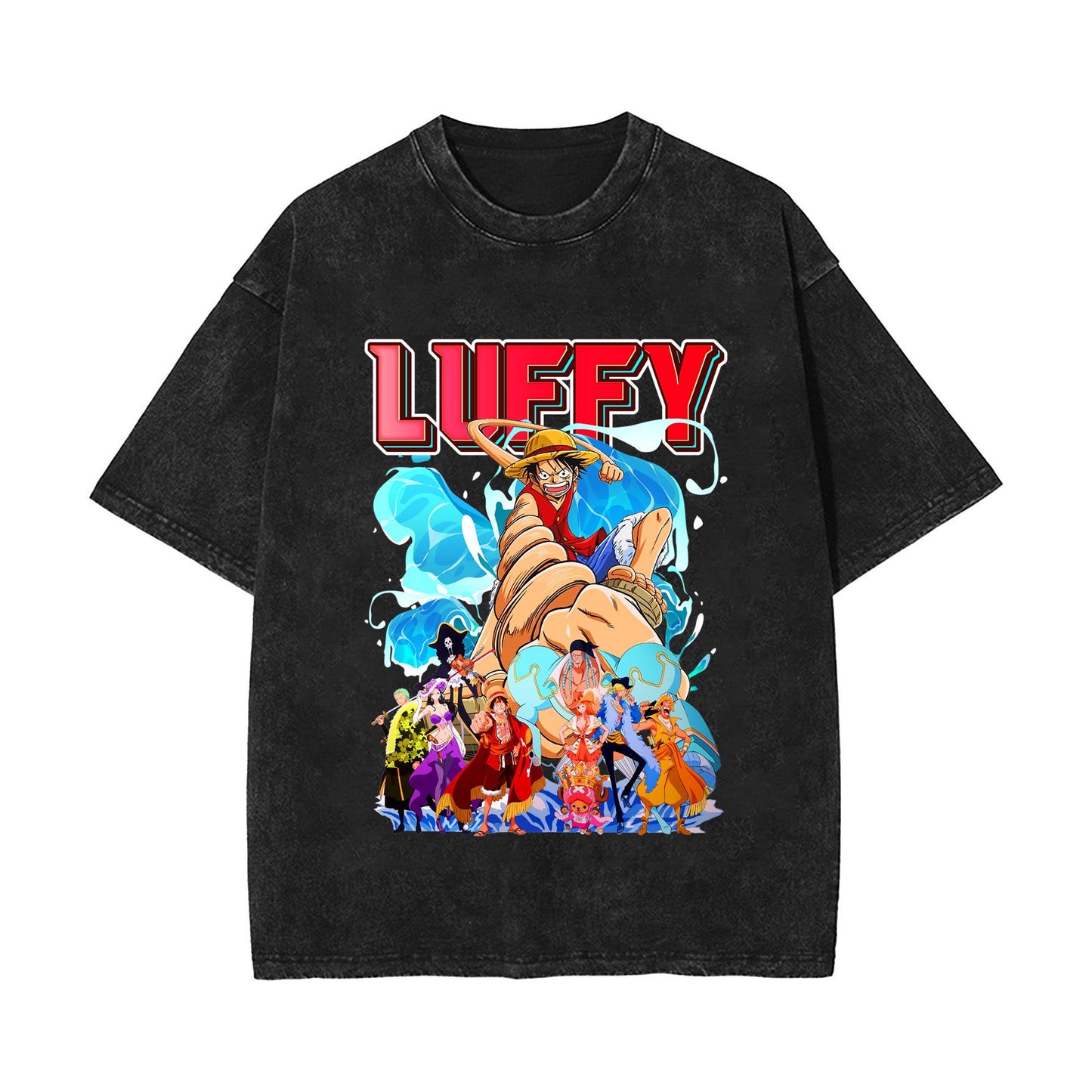 2024 new American washed retro cotton t-shirt Sauron, Luffy, Riman printed washed and old short-sleeved t-shirt