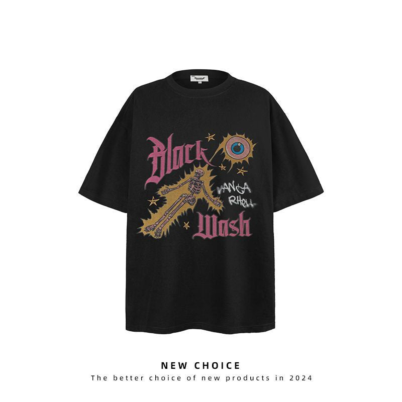 American vintage street T-shirt retro men's loose half-sleeved shirt