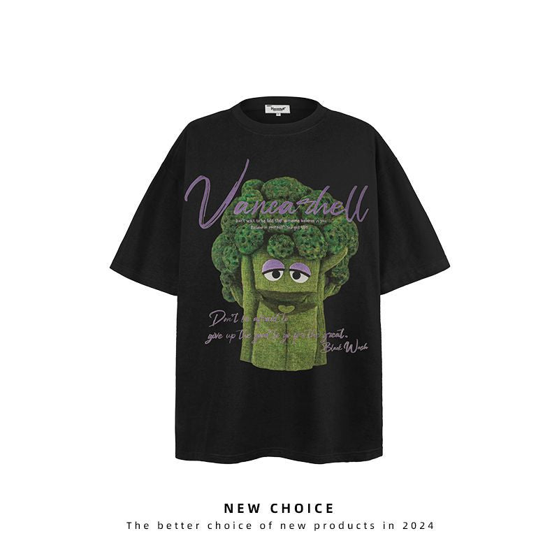 American vintage street T-shirt men's loose summer half-sleeved shirt