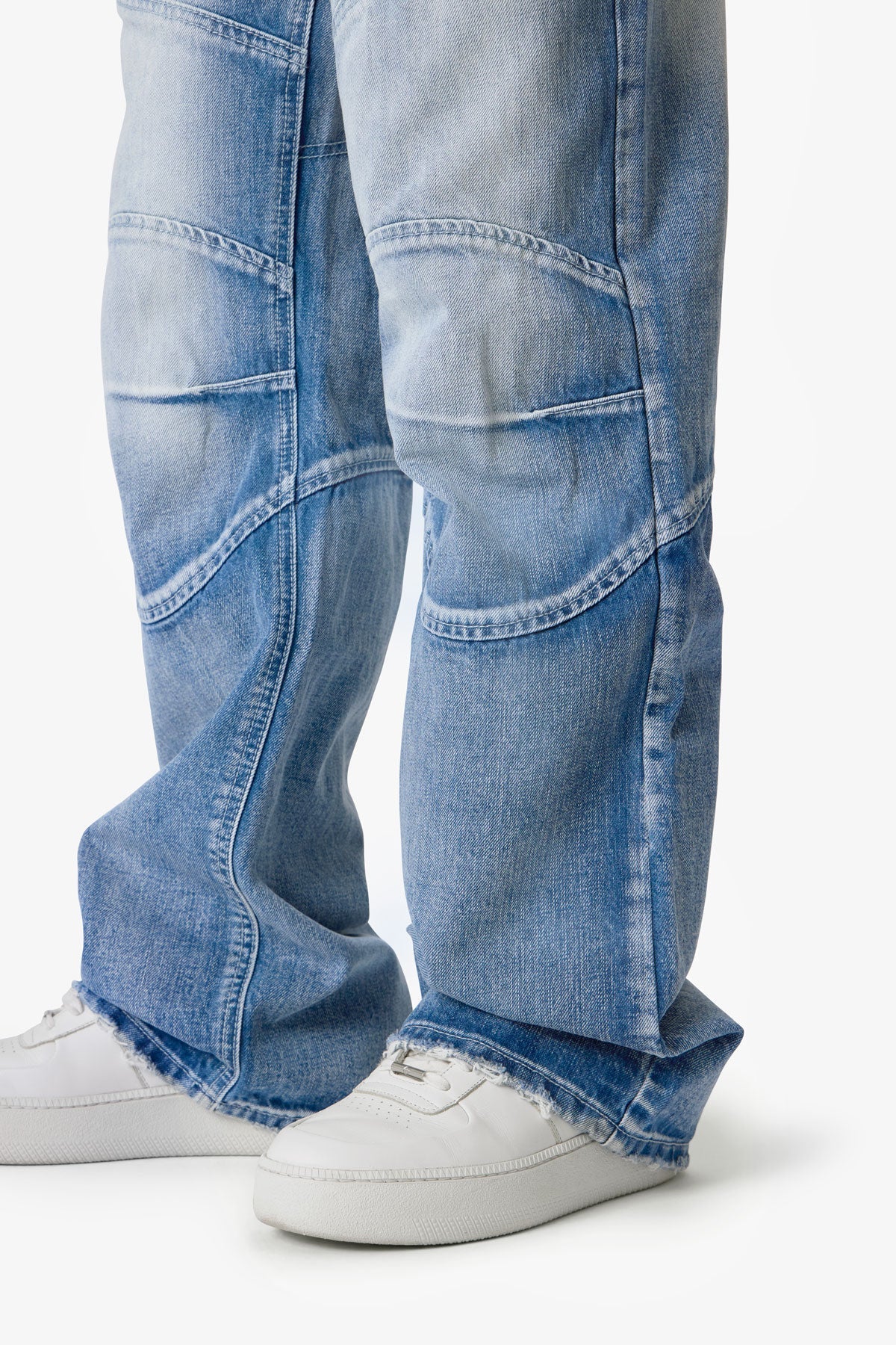 Paneled Moto Denim - Washed Blue