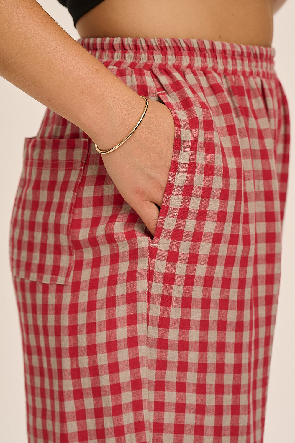 Peggy Linen Trousers - Red & Sand Gingham