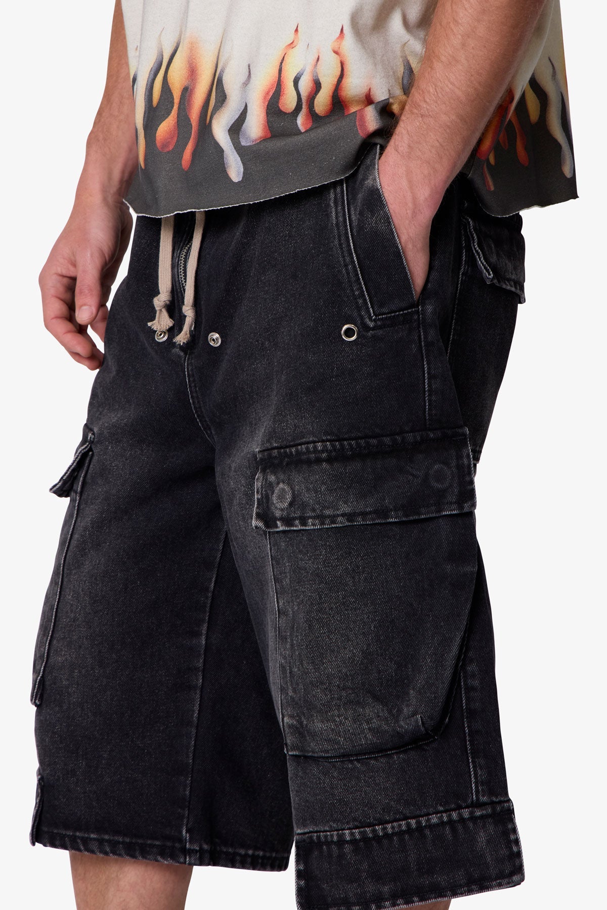 Rave Cargo Denim Shorts - Vintage Black