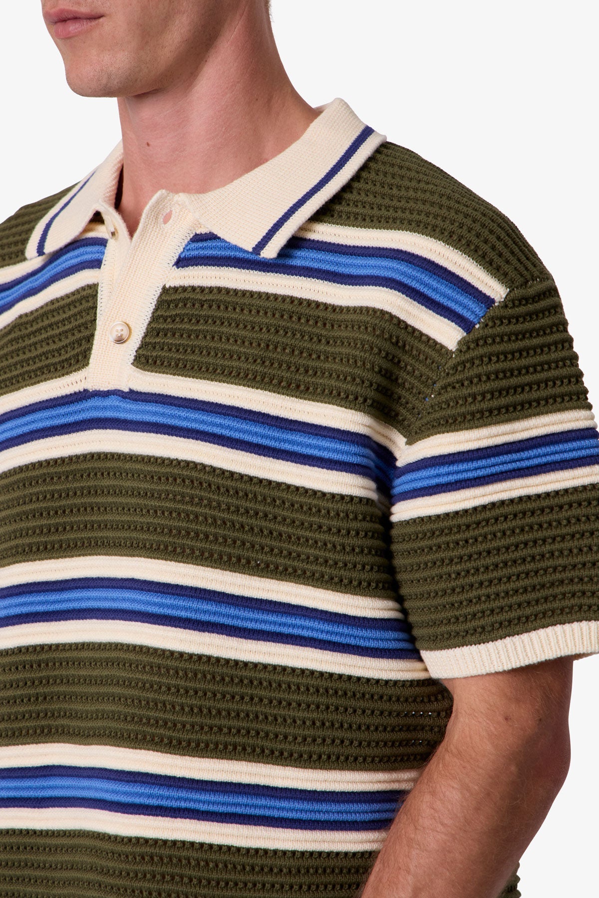 Striped Knit S/S Polo Shirt - Multi