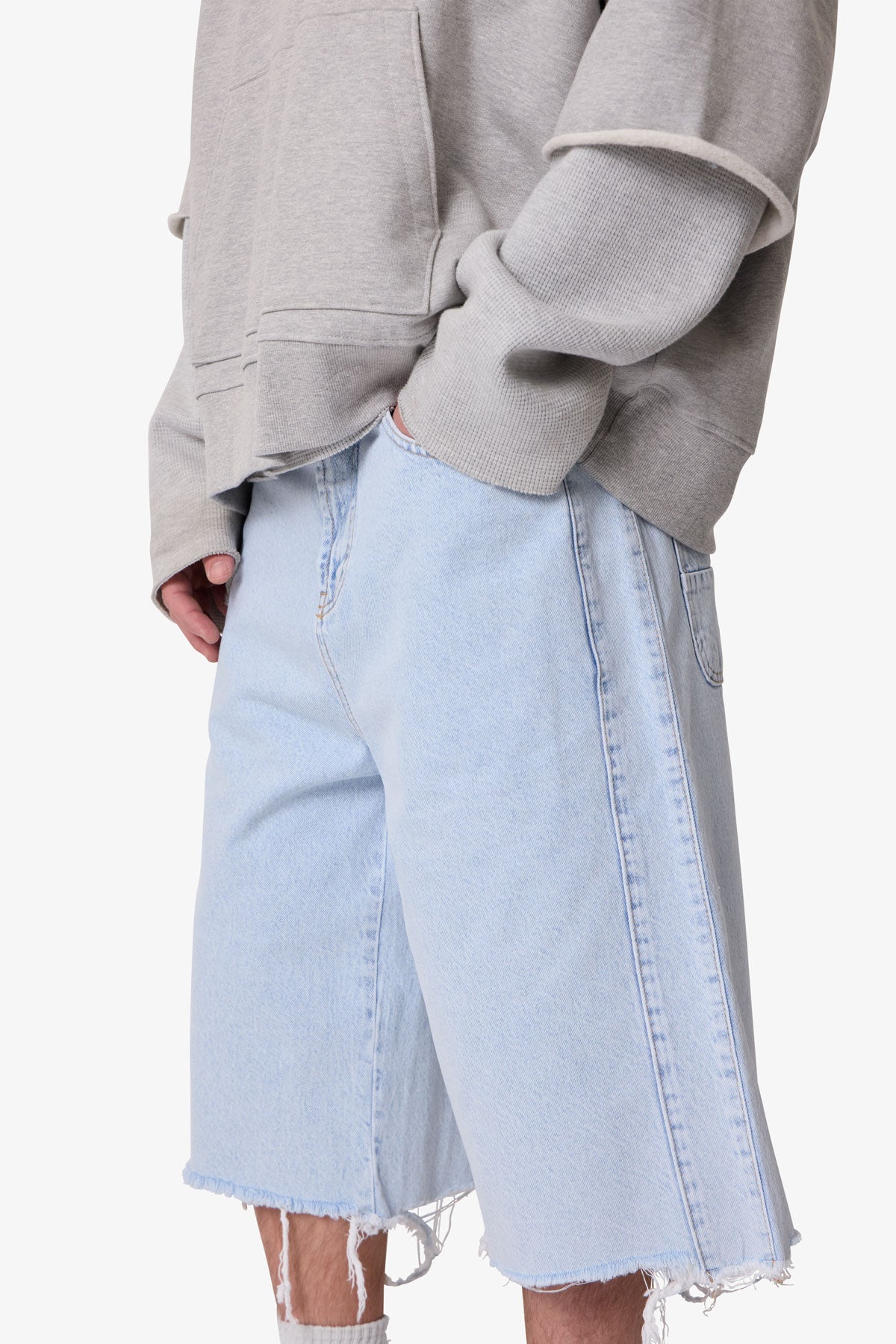 Ultra Baggy Cut Off Denim Shorts - Light Blue
