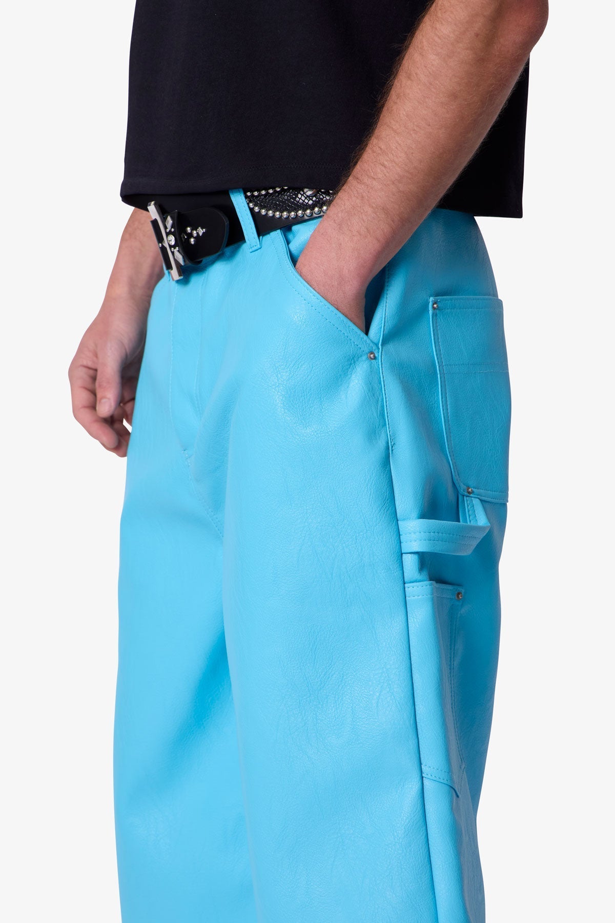 Ultra Baggy Leather Work Shorts - Blue