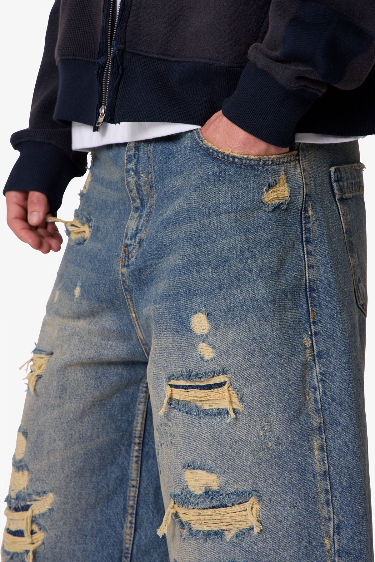 Ultra Baggy Repaired Denim Shorts - Blue