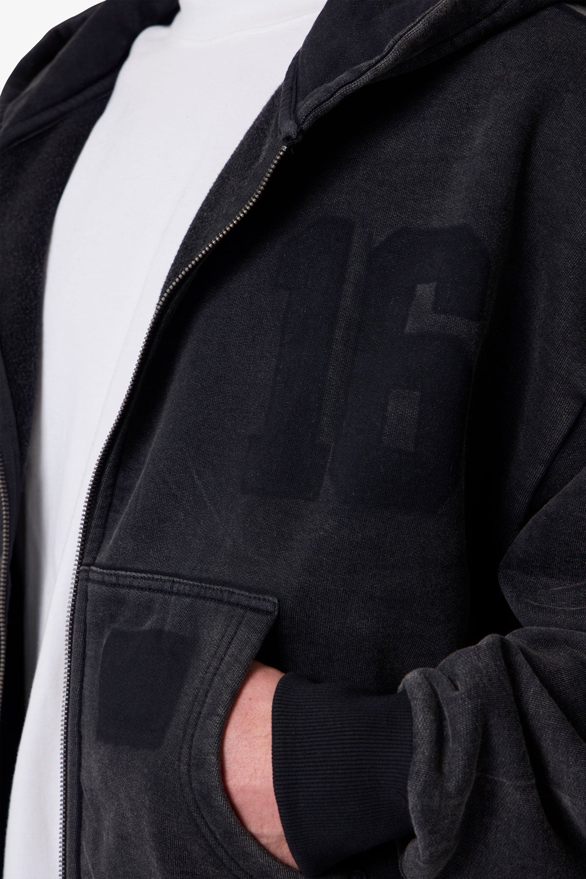 Vintage Back Yoke Zip Up Hoodie - Washed Black