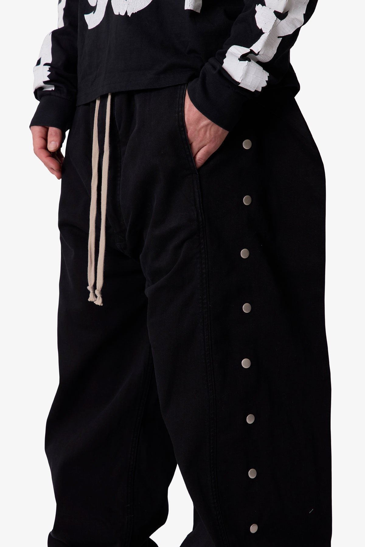 Wide Panel Side Snap Pants - Black