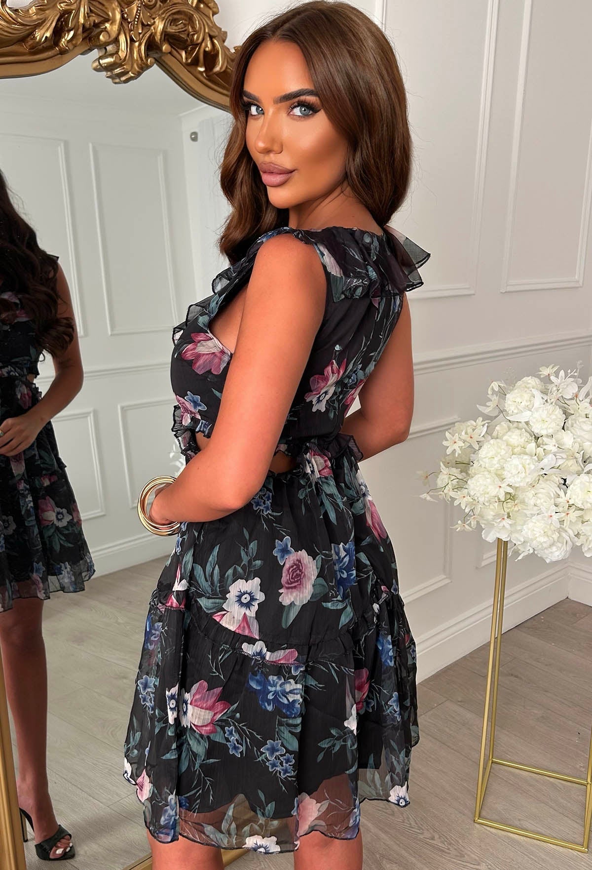 Frill Me Forever Multi Cut Out Floral Frill Mini Dress