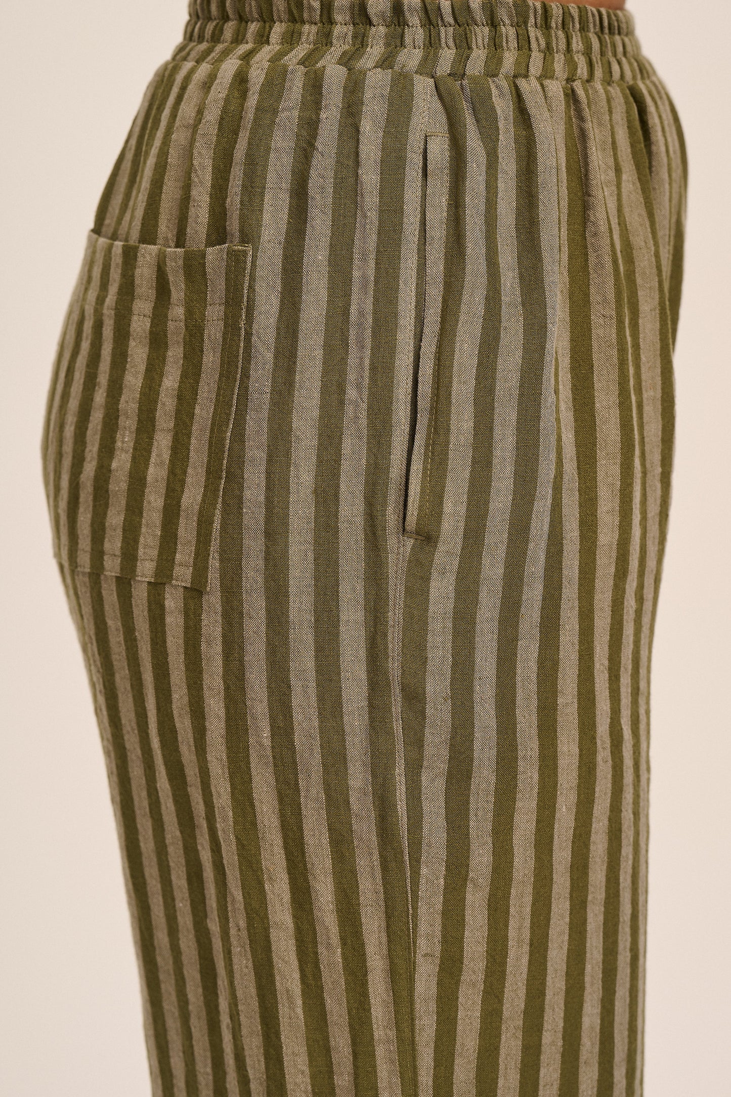 Peggy Linen Trousers - Tonal Khaki Stripe