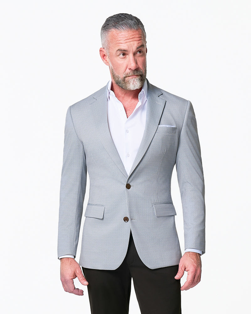 Athletic Fit Stretch Blazer - Grey Houndstooth Microcheck