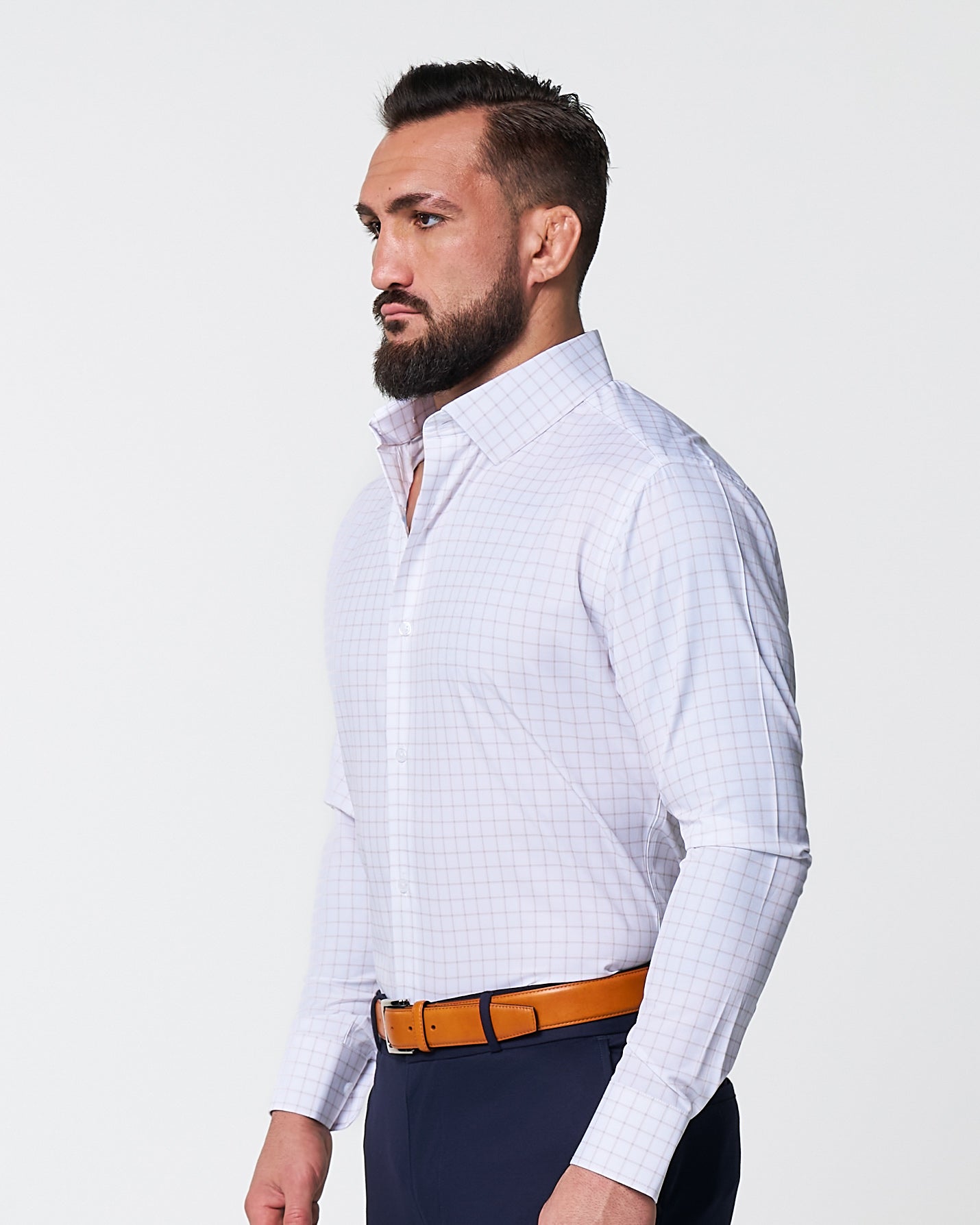 "The Shore" White with Tan Windowpane