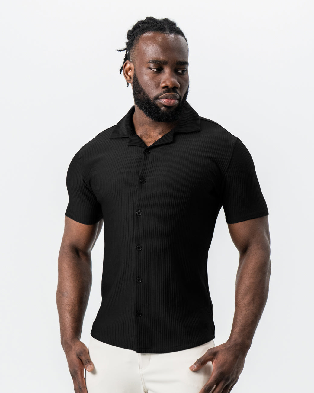 Seersucker Short Sleeve Button Down - Black