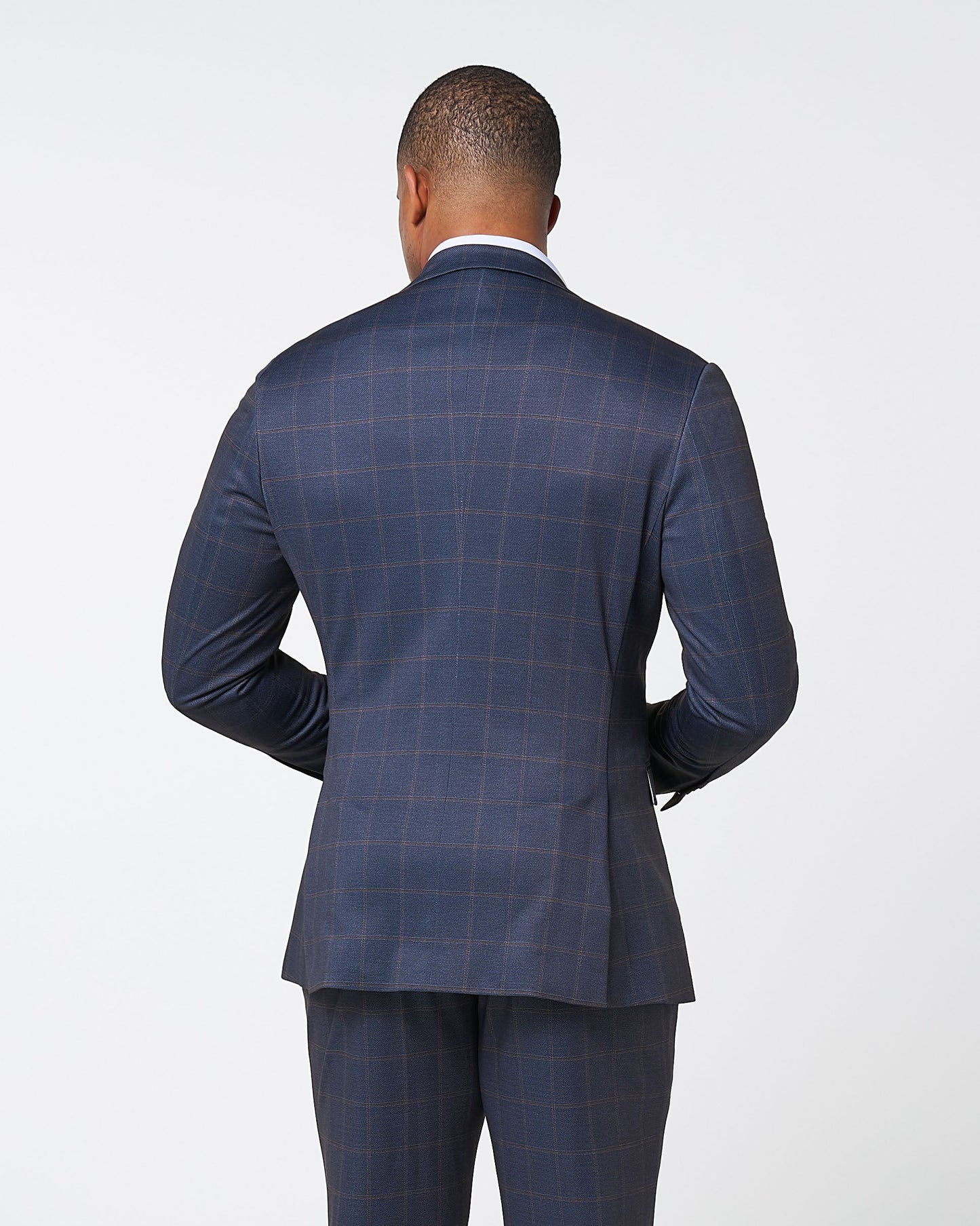 Athletic Fit Stretch Blazer - Navy & Brown Windowpane