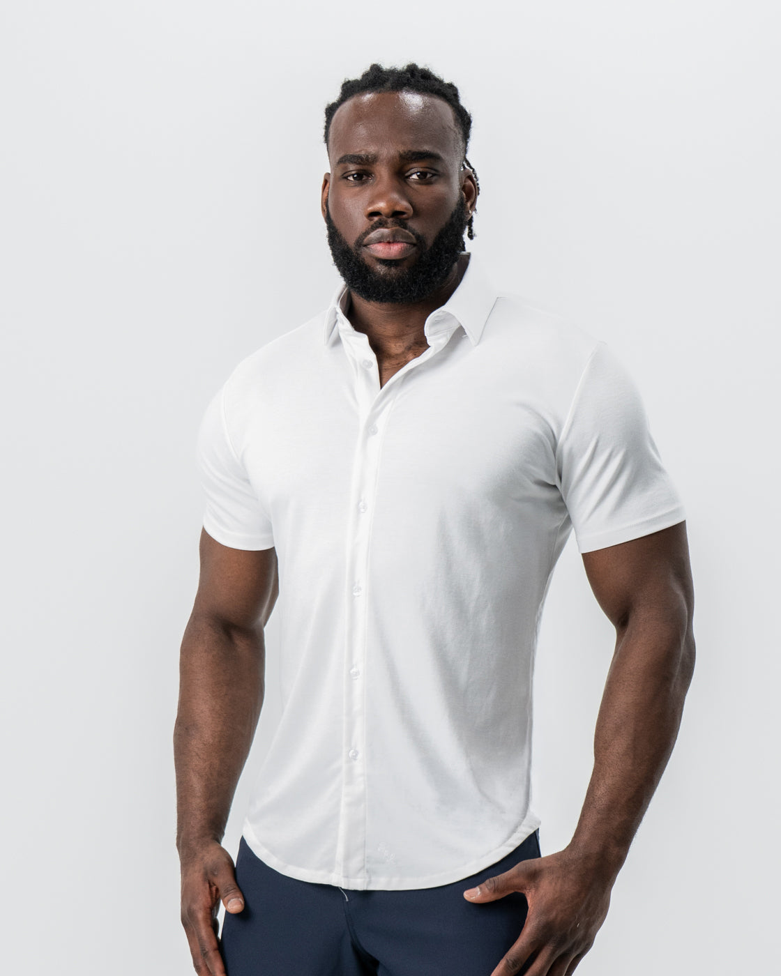 "The Kendric" White Pique Short Sleeve Button Down