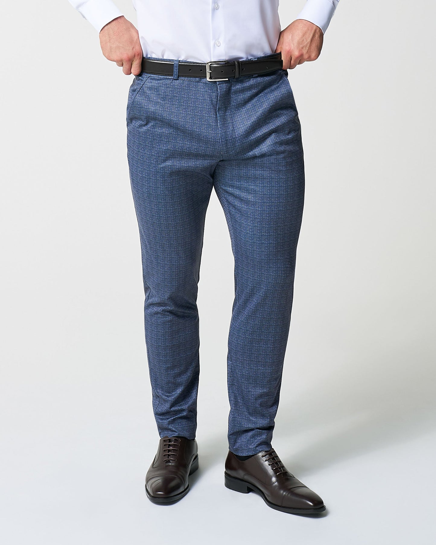 Athletic Fit Stretch Suit - Blue Mini Windowpane with Light Grey Microcheck