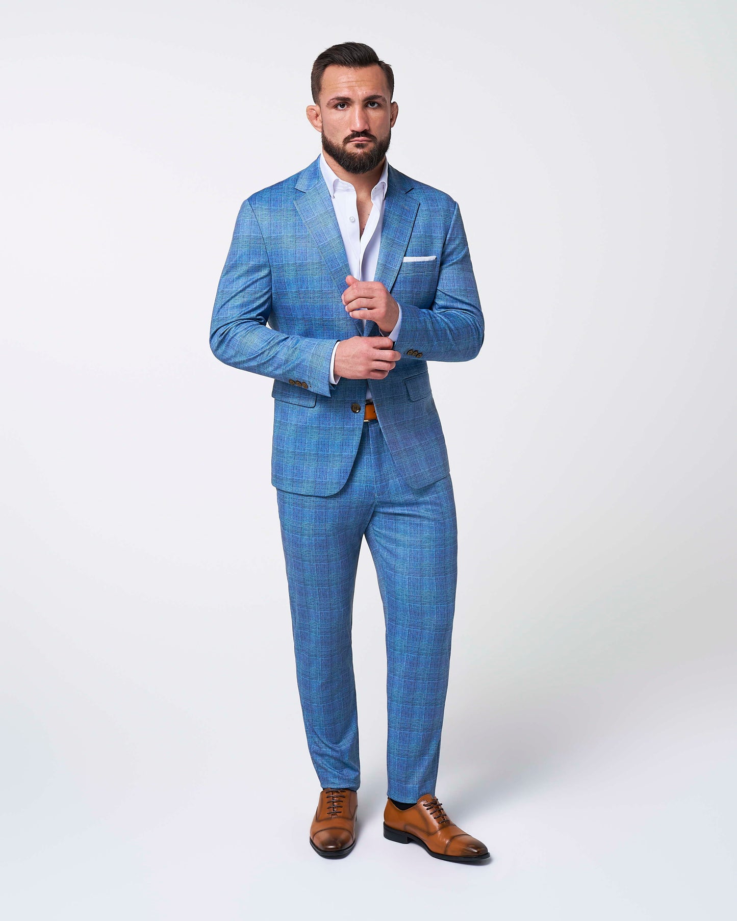 Brushed Tech Suit Pant - Electric Blue Plaid