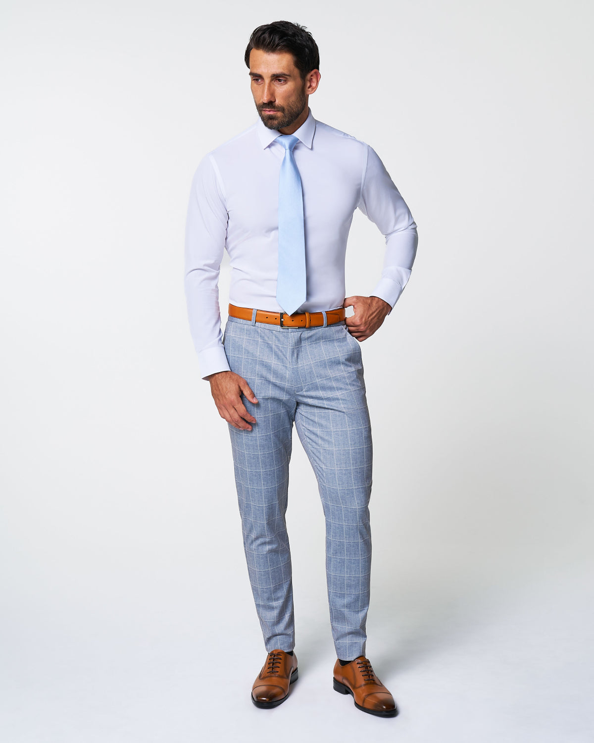 Athletic Fit Stretch Suit - Ice Light Blue Windowpane