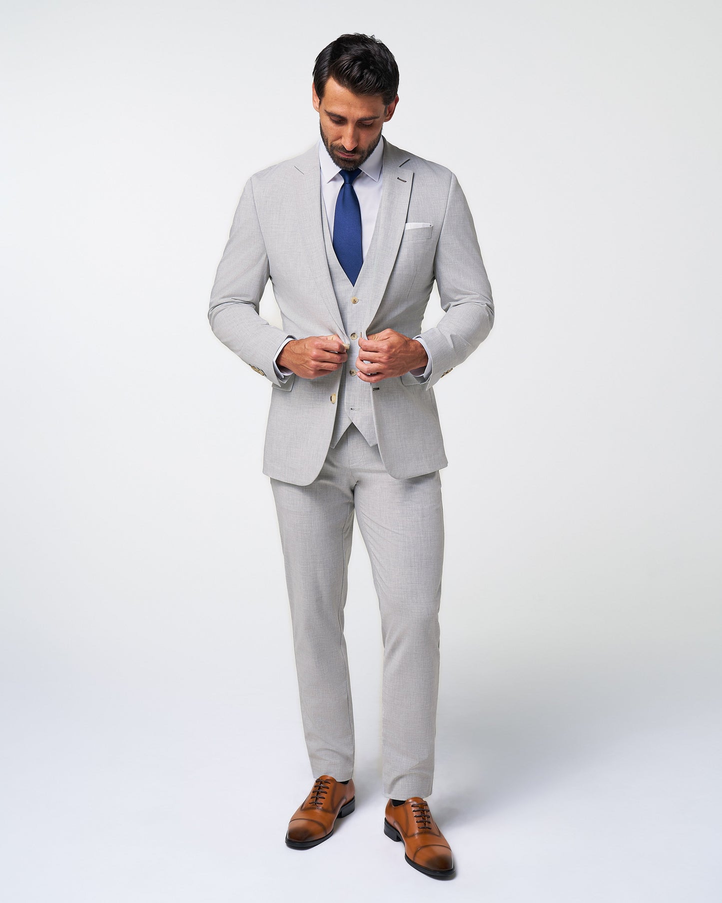 Athletic Fit Stretch Suit - Lightweight Heathered Light Grey