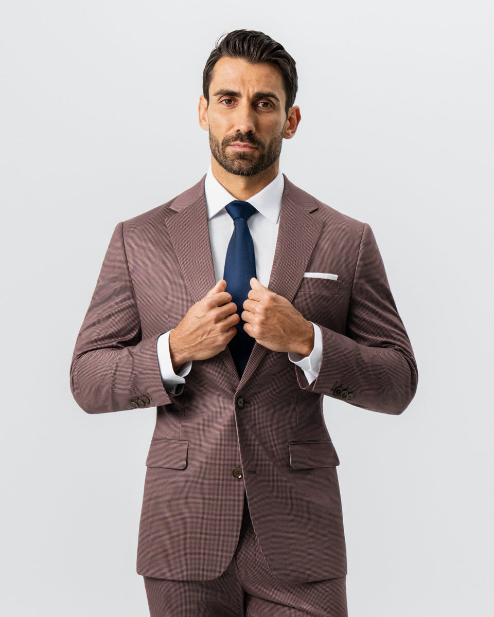 Athletic Fit Stretch Suit - Brick Houndstooth