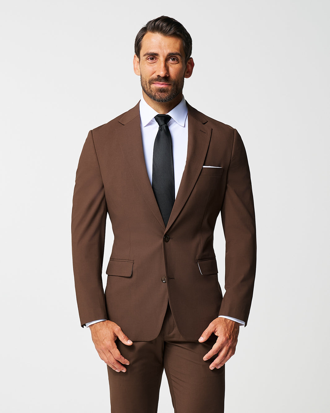 Athletic Fit Stretch Suit - Lightweight Heathered Chocolate