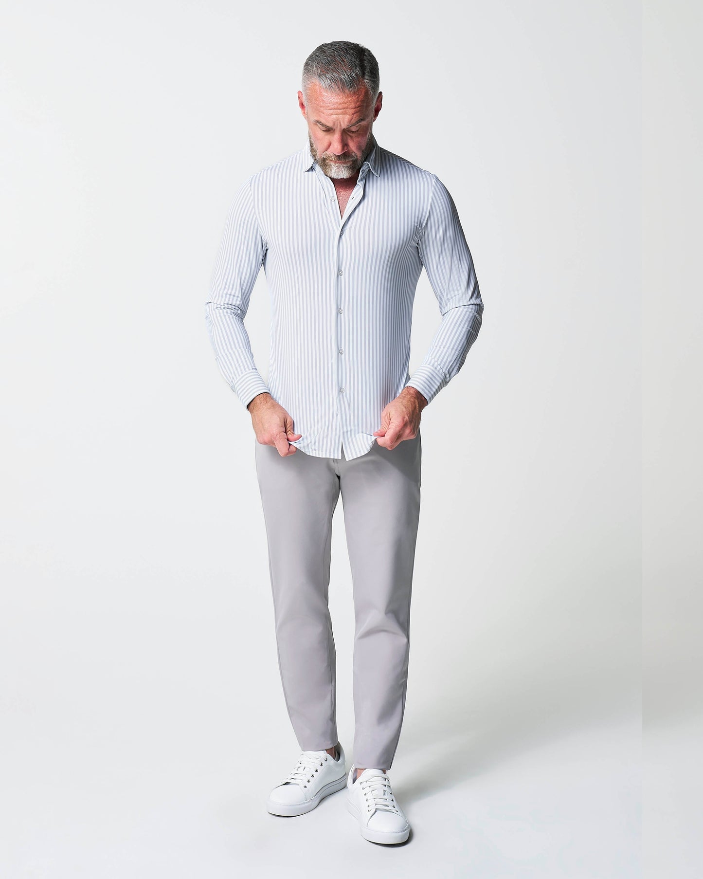 "The Aaria" Sport Shirt - Light Grey Bengal Stripe
