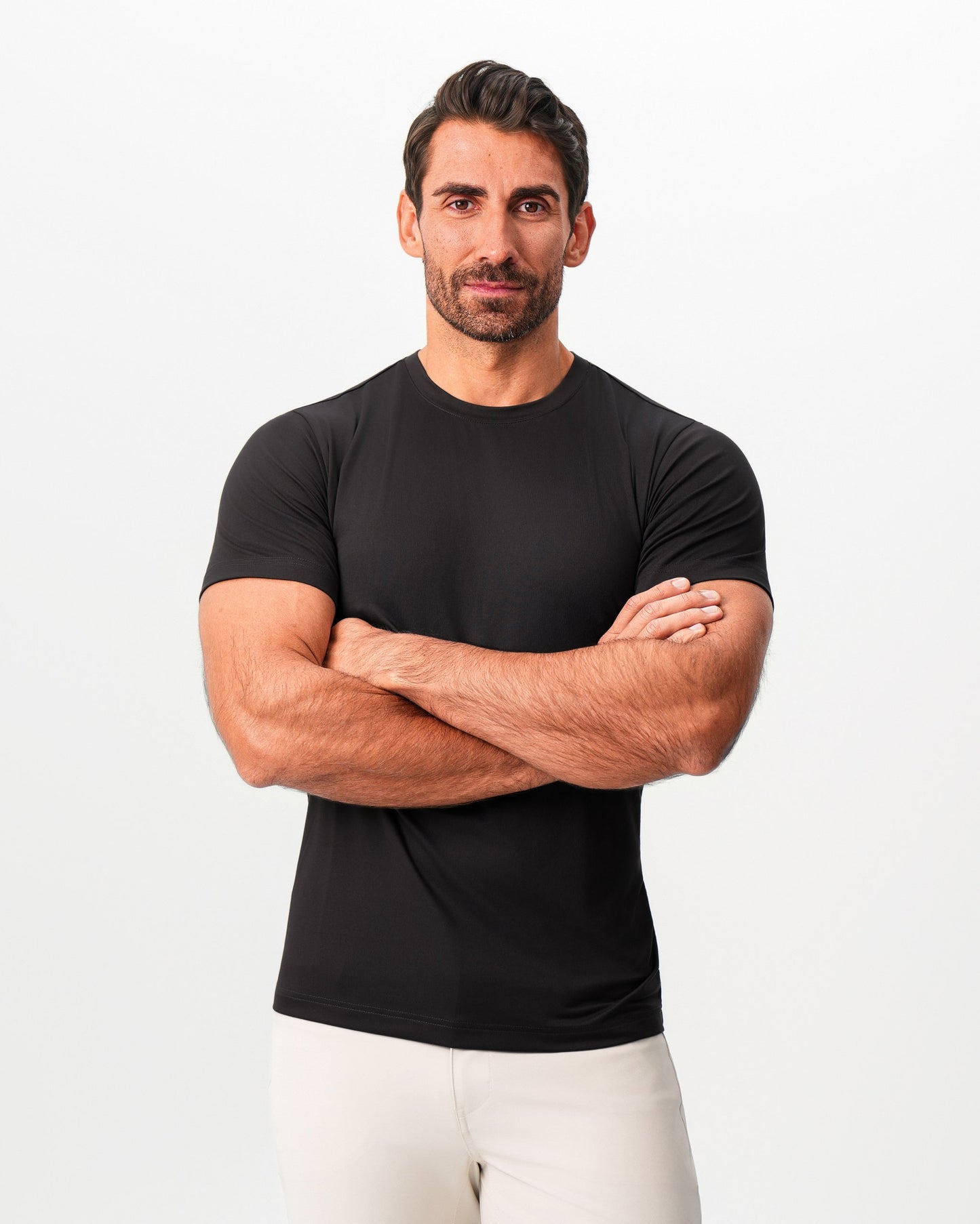 Brushed Mid-Weight Short Sleeve Crewneck - Black