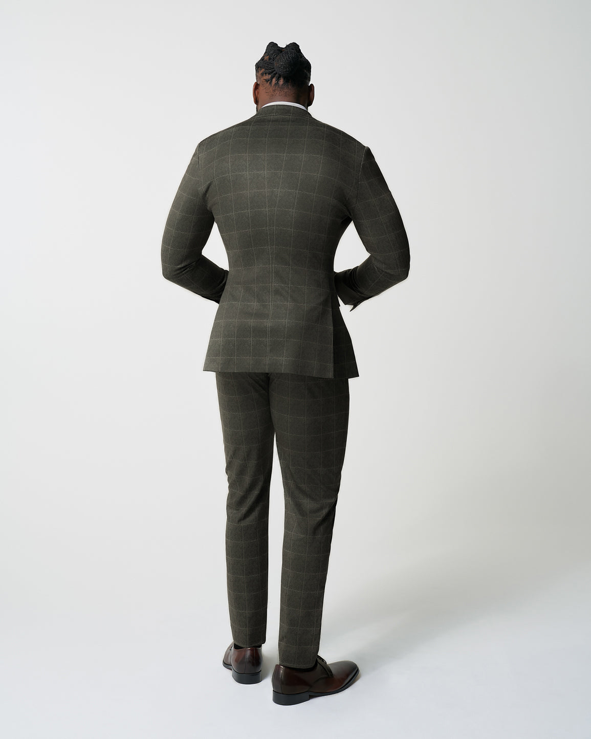 Athletic Fit Stretch Suit - Olive with White Windowpane