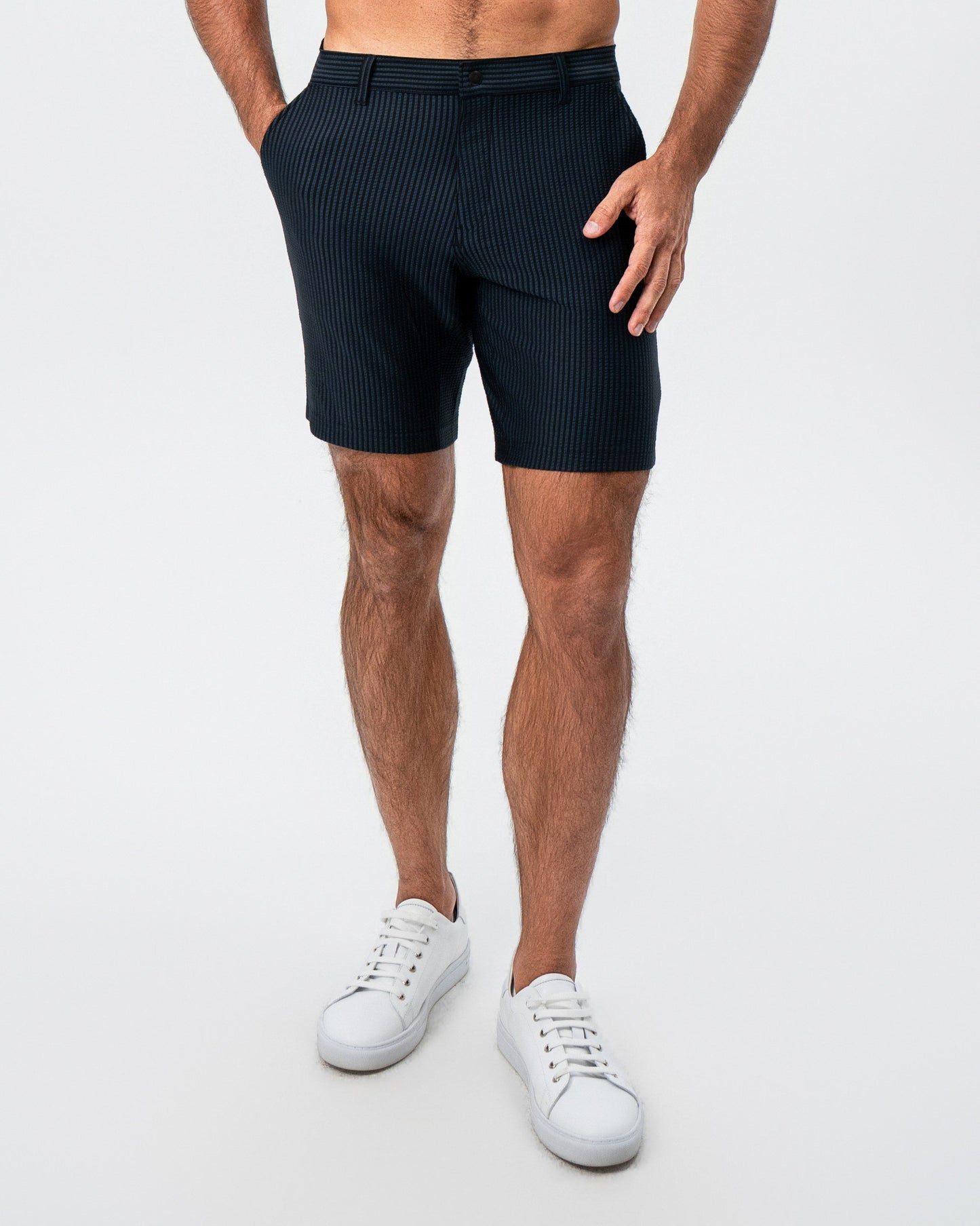 Athletic Fit Shorts - Navy & Black Seersucker