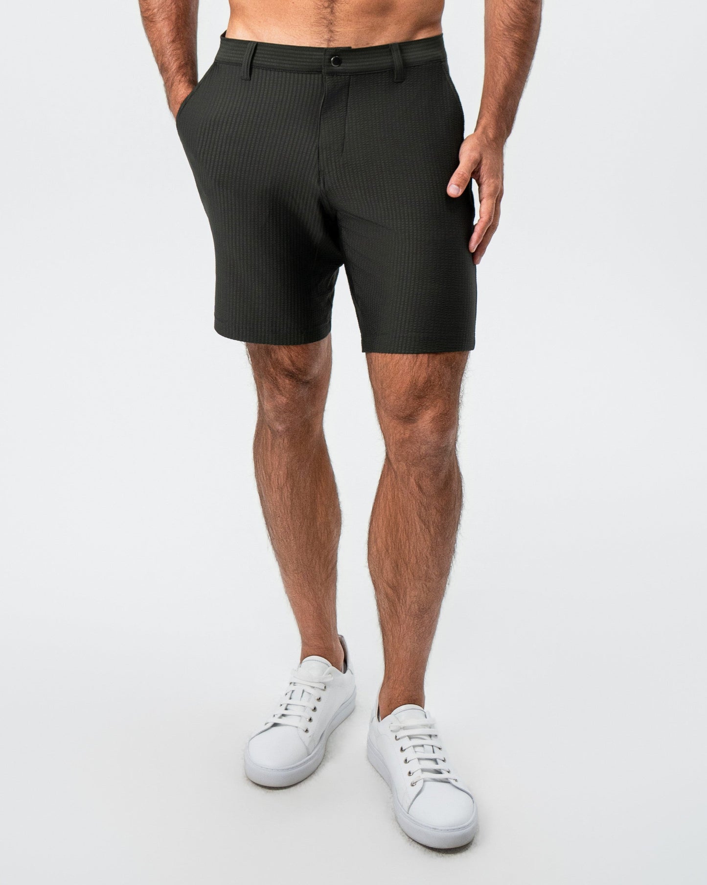 Athletic Fit Shorts - Army Green Seersucker