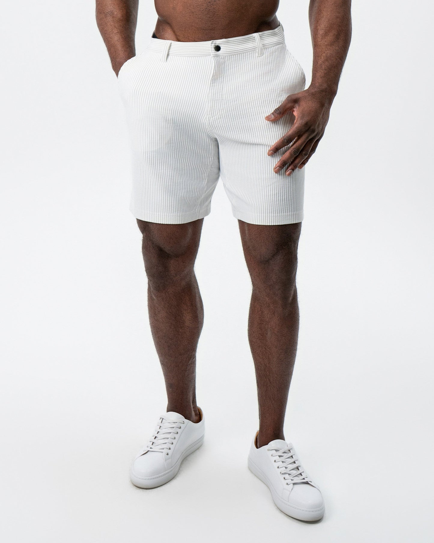 Athletic Fit Shorts - Grey & White Seersucker