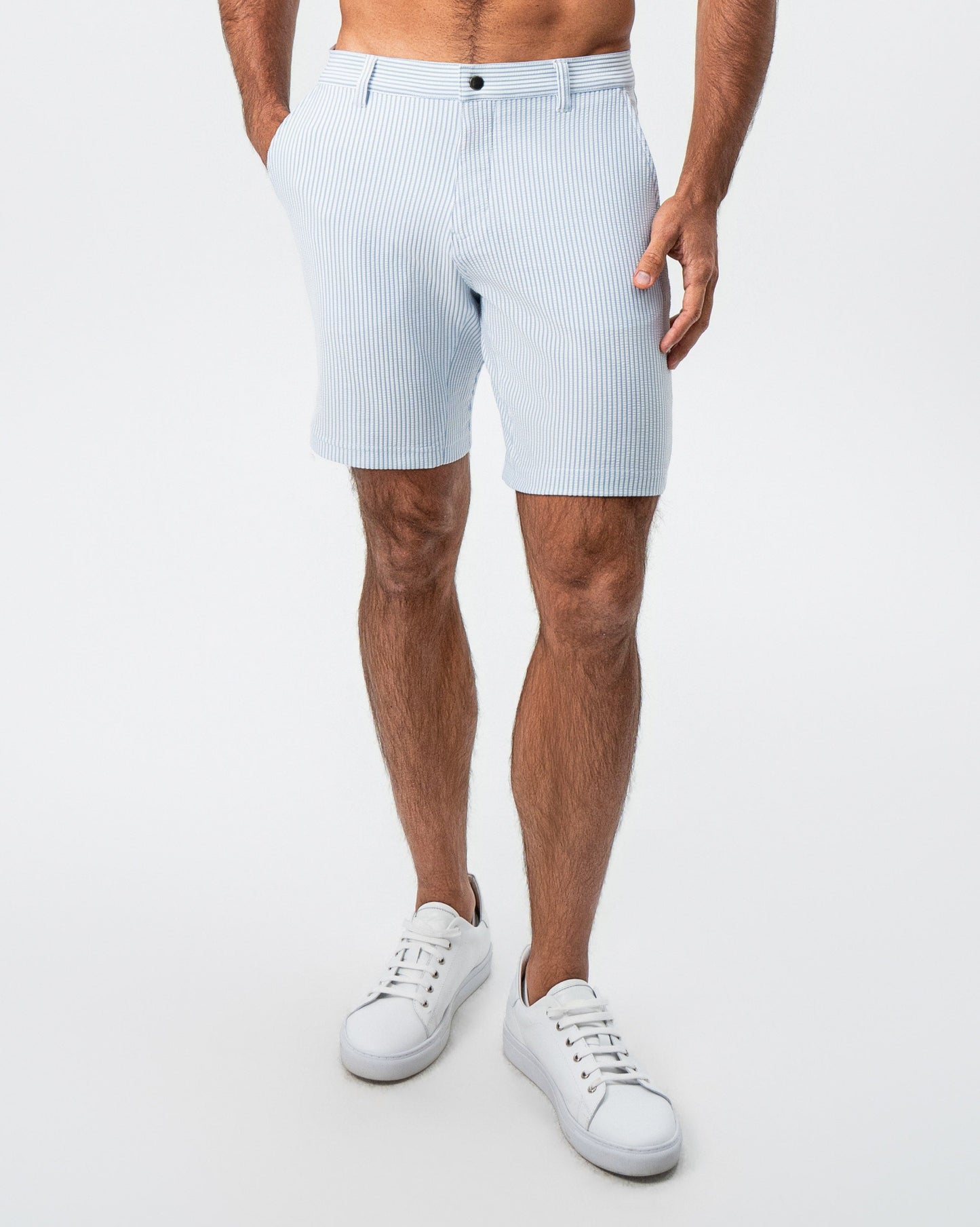 Athletic Fit Shorts - Light Blue & White Seersucker