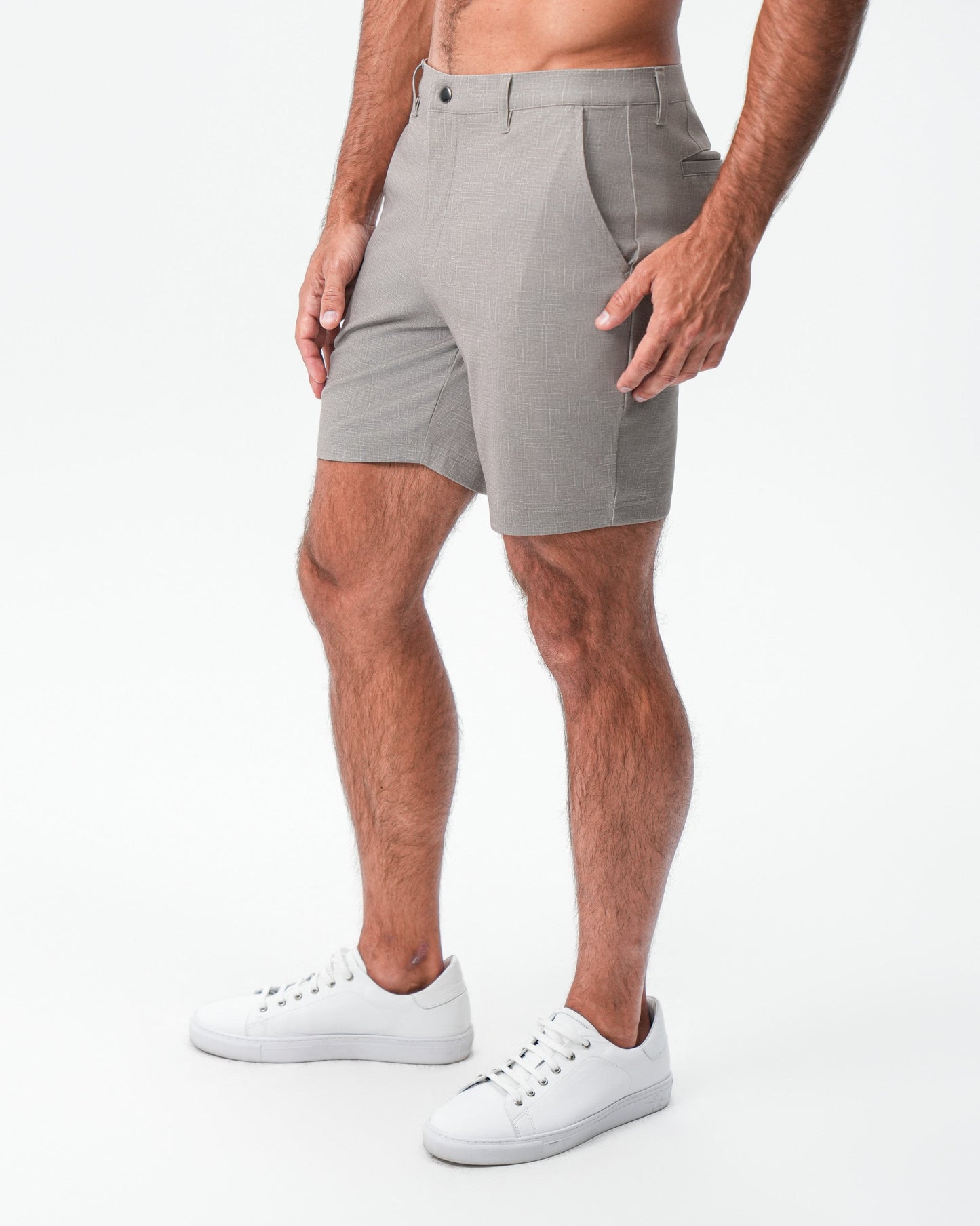 Brushed Athletic Fit Short - Stone Crosshatch