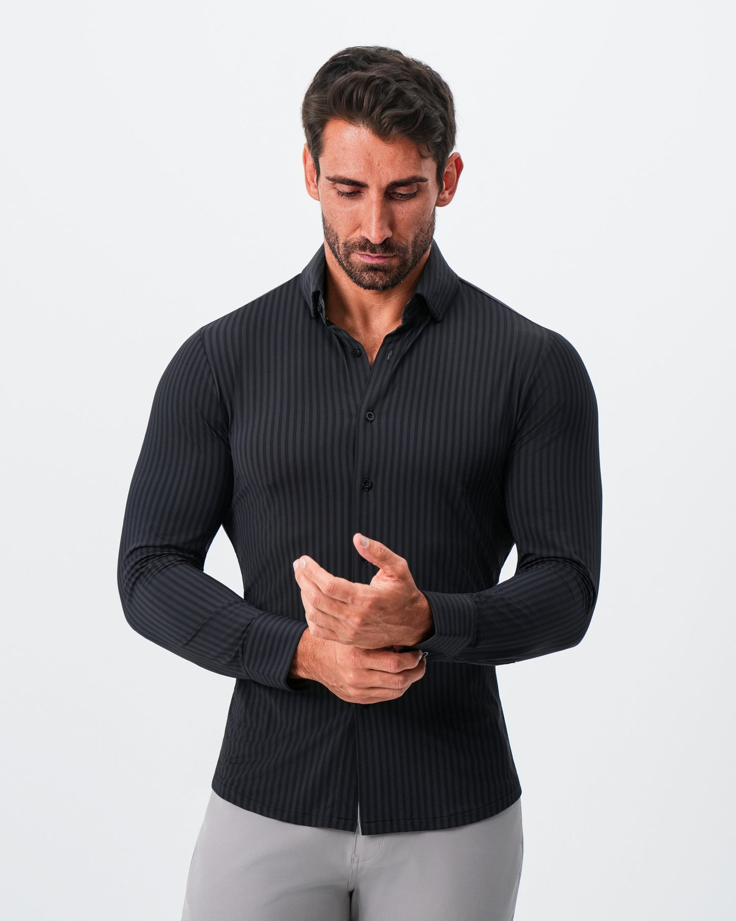 "The Hartley" Sport Shirt - Black & Grey Bengal Stripe