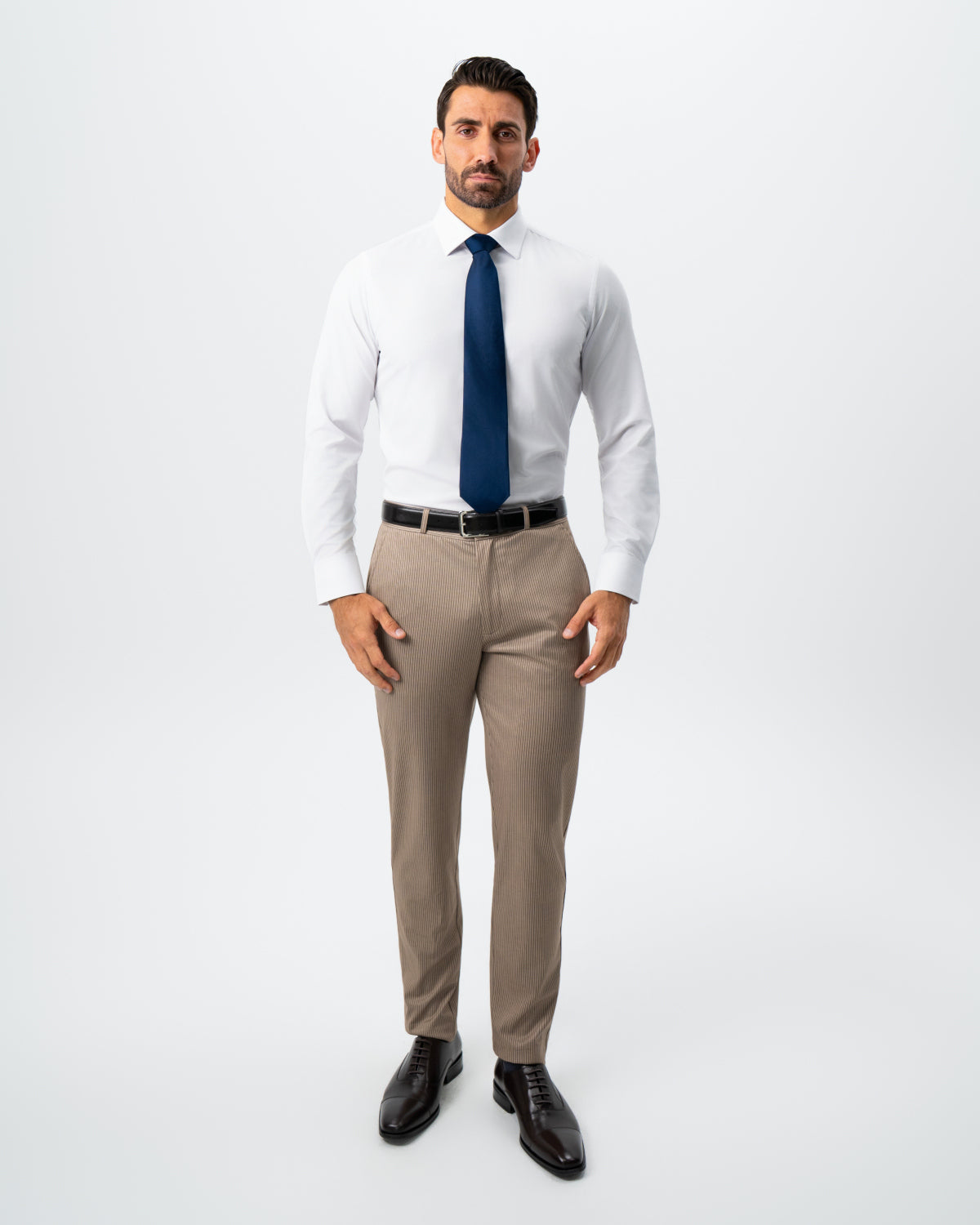 Athletic Fit Stretch Suit - Khaki and Olive Pinstripe