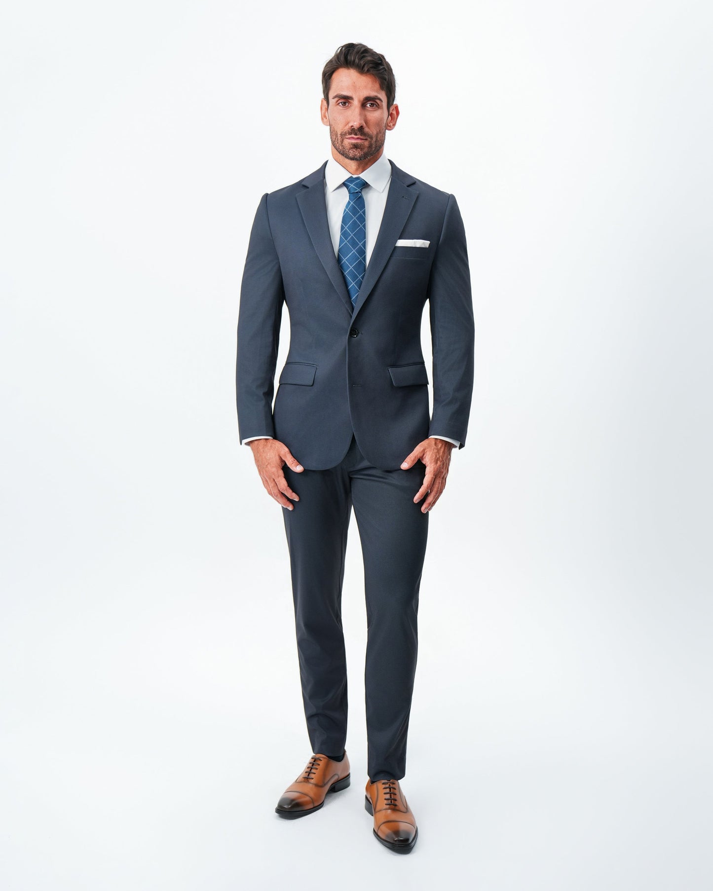 Athletic Fit Stretch Blazer - Navy & Black Mini Houndstooth